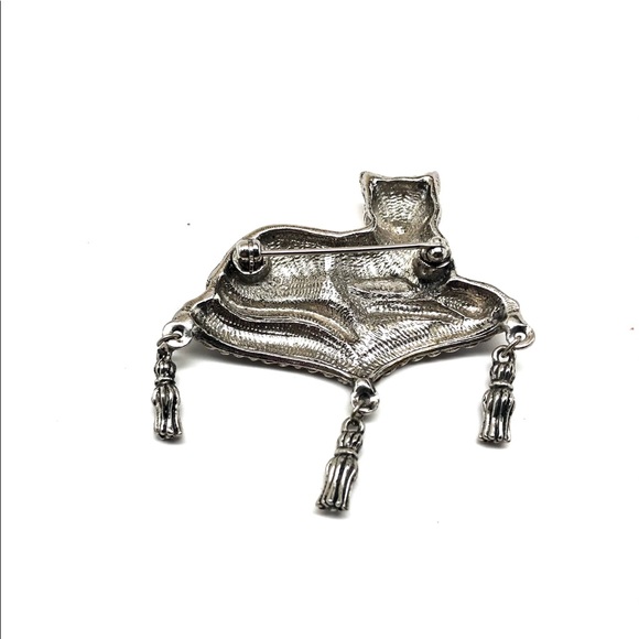 90s Avon Cat Brooch Green Eyes Sitting on Pillow - Picture 4 of 12